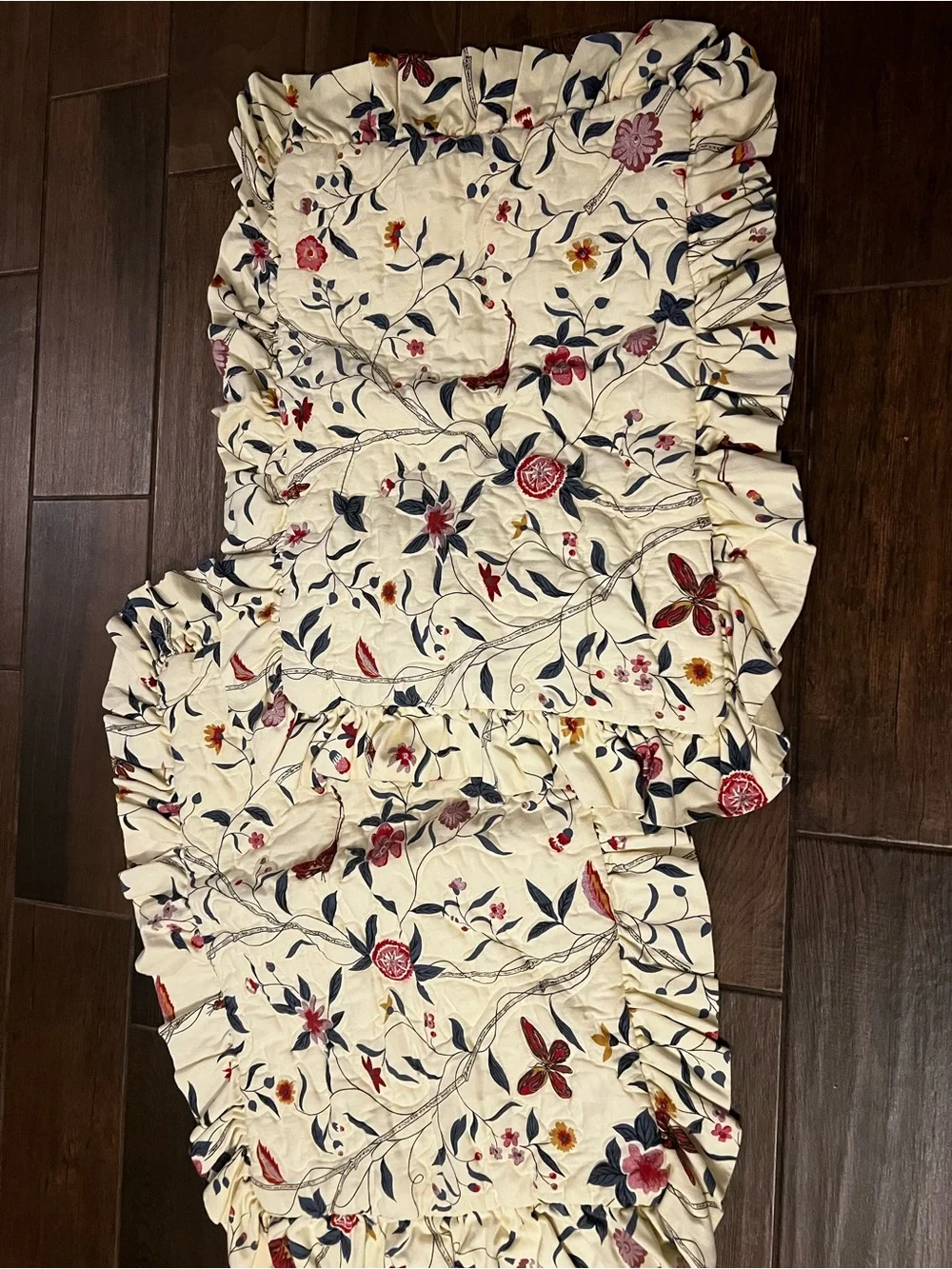 Set of 2 Vintage Yellow Floral Ruffled Quilted Pillow Shams